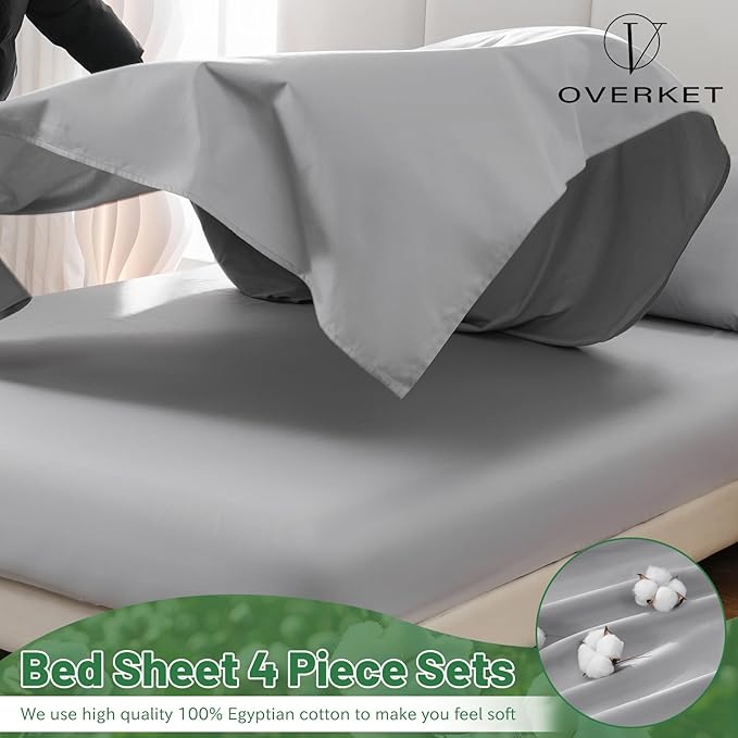 Egyptian Cotton Sheets Full Size 1000 Thread Count Sateen Weave Soft Breathable 16-Inch Deep Pocket 4PCS（Full,Grey）