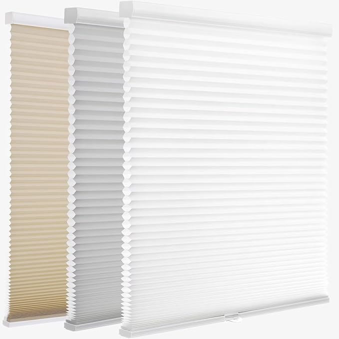 MYshade 1.5-Inch Cellular Cordless Light Filtering Shades,Thermal Insulating Noise Reducing Waterproof Blinds,Honeycomb Window Treatments for Indoor Light Control (White-40 W x 72" H)