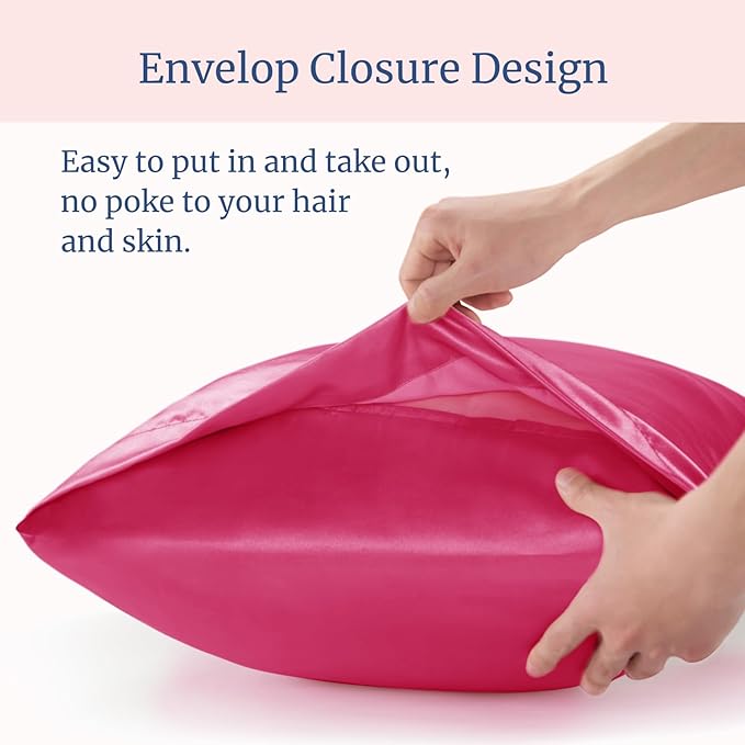 BEDELITE Satin Pillowcase for Hair and Skin, Super Soft and Cooling Similar to Silk Pillow Cases 2 Pack with Envelope Closure, Gift for Women Men(20"x30" Queen Size, Hot Pink)
