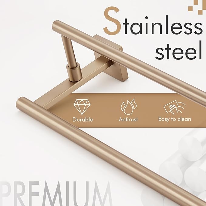 KOKOSIRI Towel Bars 24-Inch Bathroom Towel Holder Champagne Bronze Bath Towel Rails Racks Wall Mounted Stainless Steel B5009CPG-L24