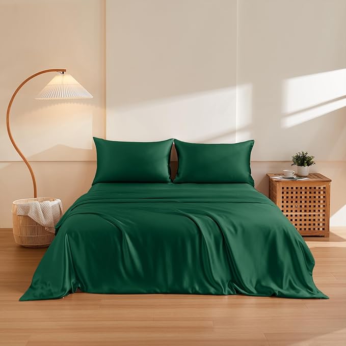 THXSILK 100% Pure Mulberry Silk Duvet Cover Set 3 Piece, 6A+ Grade Luxury Soft Bedding Silk Sheets for Hair and Skin, 1 Pcs Quilt/Comforter Cover with 2 Zippered Pillowcases (Emerald Green, Cal. King)