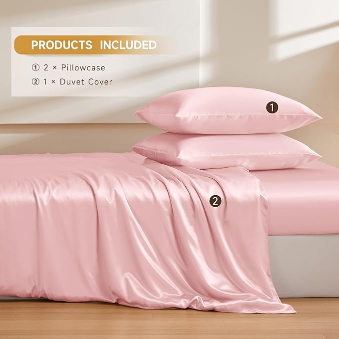THXSILK 100% Pure Mulberry Silk Duvet Cover Set 3 Piece, 6A+ Grade Luxury Soft Bedding Silk Sheets for Hair and Skin, 1 Pcs Quilt/Comforter Cover with 2 Zippered Pillowcases (Charming Pink, Twin)
