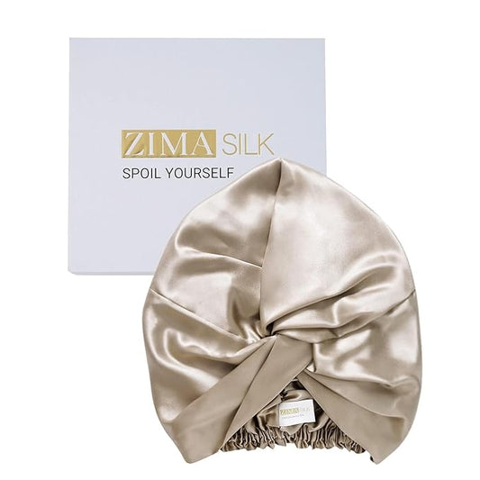 ZIMASILK 22 Momme 100% Mulberry Silk Bonnet for Sleeping & Women Hair Care, Highest Grade 6A Silk Hair wrap for Sleeping with Premium Elastic Stay On Head (1Pc, Taupe)