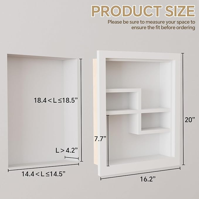 Solid Wood 14 X 18 Recessed Medicine Cabinet,2-Tier, Medicine Cabinet Organizer,Wall Niche, Bathroom Wall Cabinet, Recessed Bathroom Cabinet, Bathroom Cabinet with Storage White