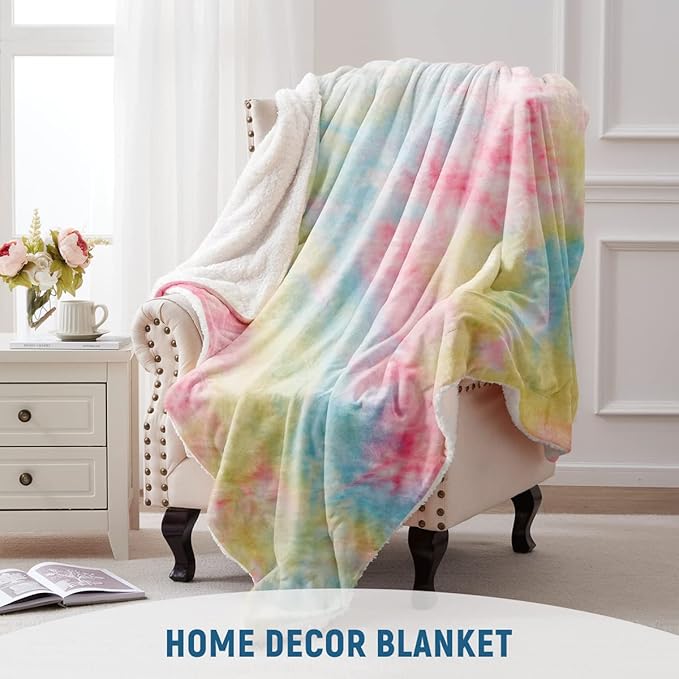 KAWAHOME Sherpa Fleece Twin Size Blanket for Bed - Extra Warm and Heavy Thick Blankets for Winter, Super Soft 500GSM Plush Blanket, 66"X 90" Rainbow
