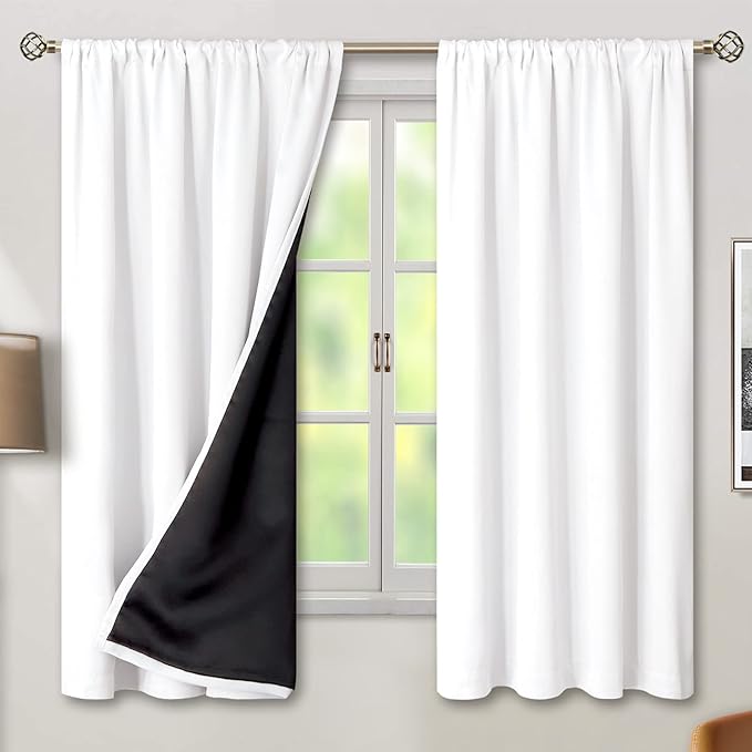 BGment White Blackout Curtains for Bedroom 63 Inch Length 2 Panels Set, Full Room Darkening Thermal Insulated Soundproof Window Curtain Drapes with Rod Pocket, Each Panel 38 Inch Wide, Pure White