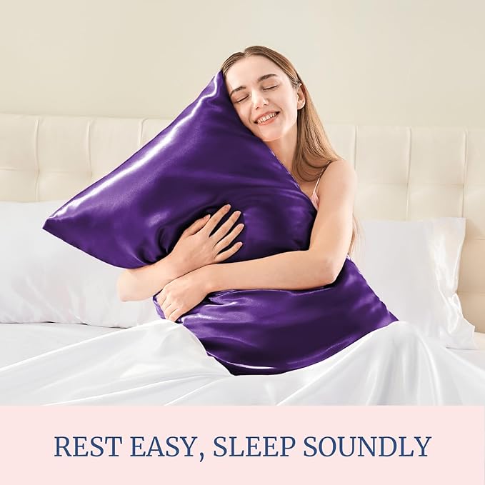 BEDELITE Satin Pillowcase for Hair and Skin, Super Soft Similar to Silk Pillow Cases 4 Pack with Envelope Closure, Cooling Pillowcases for Women Men (20"x30" Queen Size, Plum Purple)