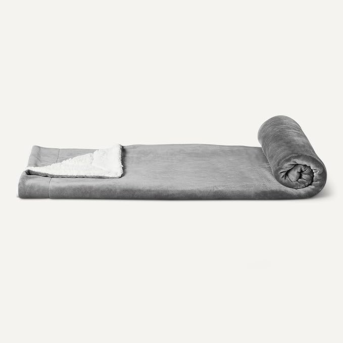 Amazon Basics Reversible Sherpa Throw Blanket, Dark Gray, 50"x60"