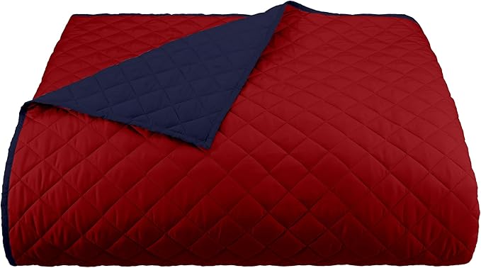 Martex Reversible Coverlet – Full Size Quilt – Queen Size Quilt - Lightweight Quilt Full Size– Durable Queen Size Quilts for Bed – Soft - Easy Care Bedding – Red/Navy
