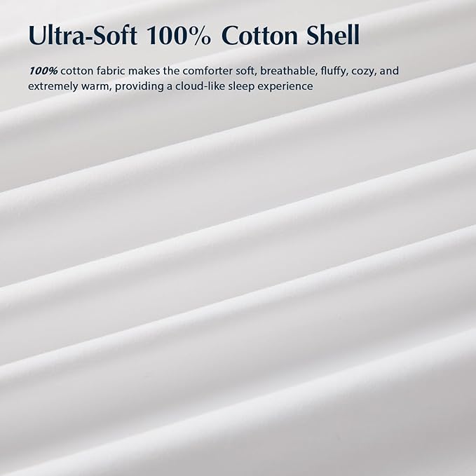 PACIFIC COAST Down Comforters King Size, 100% Cotton Duvet Insert, Extra Fluffy White Comforter, Ultra-Soft, Breathable, All Season Hotel Luxury Bedding Comforters, 8 Corner & Center Loops (106"x90")