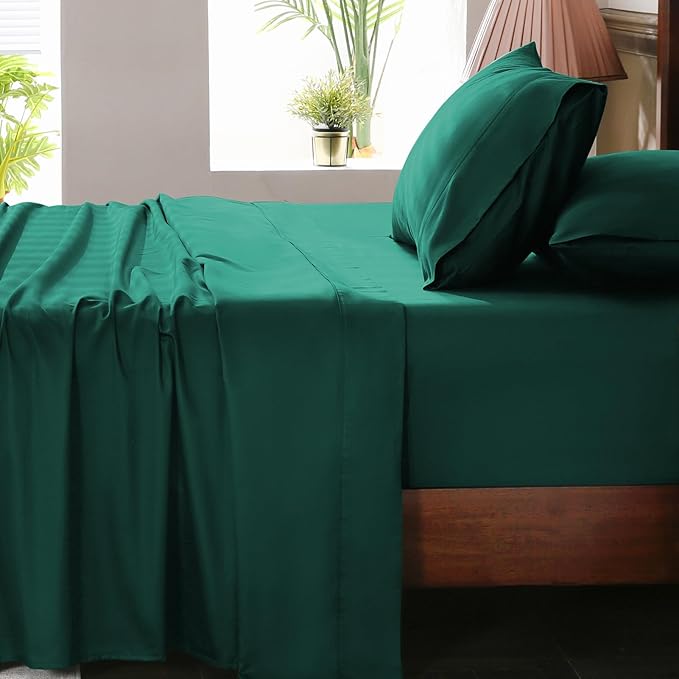 Extra Deep Pocket California King Sheets 18-24 Inch 1000 Thread Count 100% Egyptian Cotton Sateen Weave Soft Breathable 4 Pieces（California King,Dark Green）