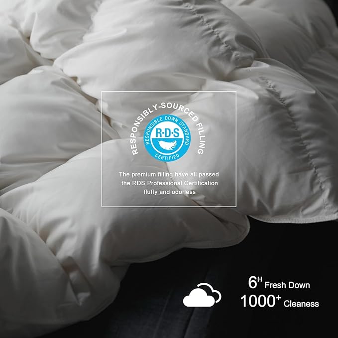 Royoliving Premium Feathers Down Duvet Insert Comforter Twin Size All Season Medium Warmth White 100% Cotton Cover with Corner Tabs (68x90, 35 oz)