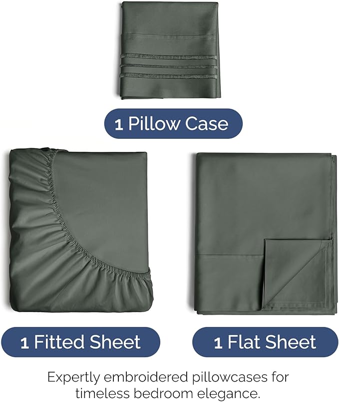 Twin Size 3-Piece Sheet Set - Extra Soft, Breathable & Cooling - Hotel Luxury Durable Bed Sheets - Deep Pockets, Easy-Fit & Wrinkle-Free - Gunmetal Grey Oeko-Tex