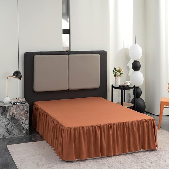 Bed Skirt Queen Size Ruffled Bed Skirt with Split Corners, Queen Bed Skirt 18 Inch Drop, TSUTOMI Queen Size Bed Skirt Terracotta for Ruffled Bed Skirt with Split Corners, Bed Skirt Queen Size