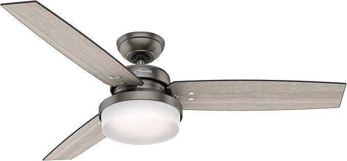 Hunter 52 inch Indoor Ceiling Fan with LED Light and Remote Control - Standard Mount Ceiling Fan, 3 Blades, For Bedroom, Living Room, or Kitchen - Sentinel 59211, Brushed Slate