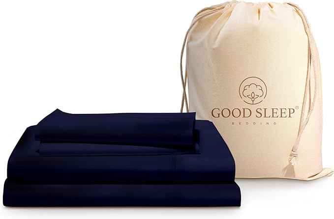 Good Sleep Bedding King Size Deep Pocket Sheet Sets - 4 Pc, Bed Sheets King Size, Soft Sheets Set Egyptian Cotton, Luxury King Sheet Set with Pillow Covers, Fits Upto 16" - Navy Blue