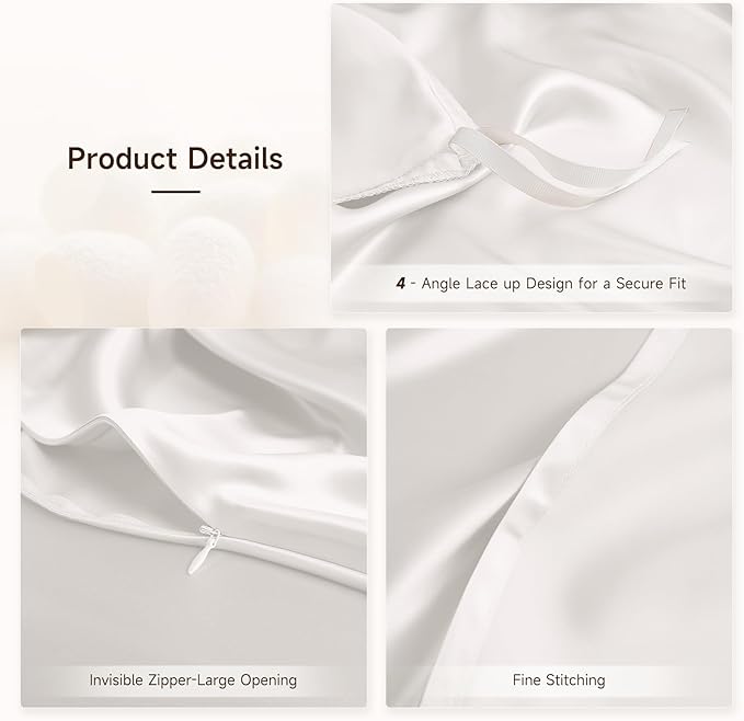 THXSILK 100% Pure Mulberry Silk Duvet Cover Set 3 Piece, 6A+ Grade Luxury Soft Bedding Silk Sheets for Hair and Skin, 1 Pcs Duvet/Quilt/Comforter Cover with 2 Zippered Pillowcases (Cream White, Twin)