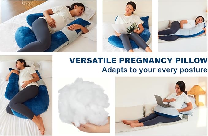 Pregnancy Pillows for Sleeping, Maternity Pillow for Side Sleeper, Support for Back, Legs, Belly, HIPS for Pregnant Women Blue