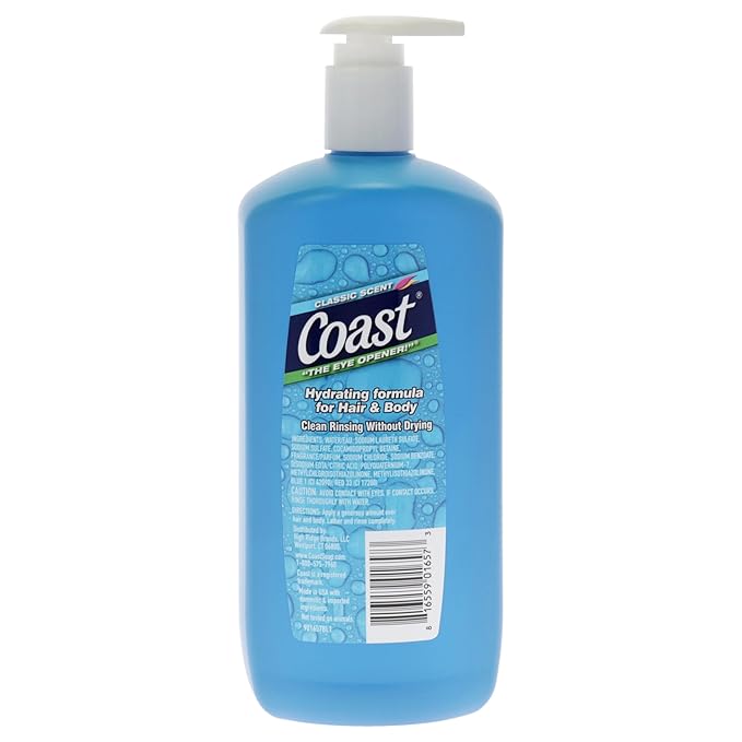 Coast Classic Scent Body Wash - Hair and Body Dual Action Formula Shower Gel Body Wash - Deep-Cleansing Gel Texture - Hydrating Body Wash - 32 oz