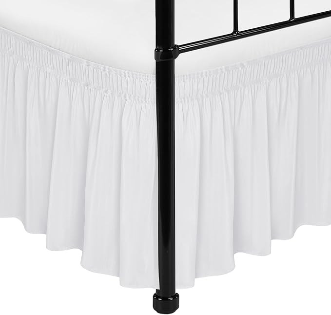 Biscaynebay Wrap Around Bed Skirts with Split Corners for Twin/Twin XL Beds 15" Drop, White Adjustable Elastic Dust Ruffles Easy Fit Wrinkle Resistant Silky Luxurious Fabric Machine Washable