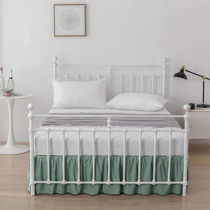 Bed Skirt King Size Ruffled Bed Skirts with Split Corners,16 Inch Drop Dust Ruffle Bed Skirt with Platform, Sage Green, 16" King