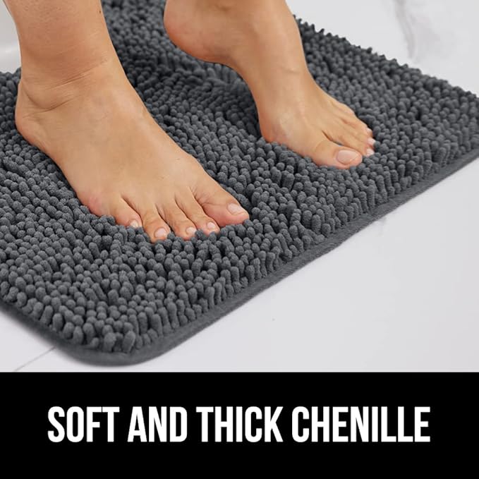 GORILLA GRIP Bathroom Rug Sets, Soft Chenille 2 Piece Area Rugs Set, Toilet Base Mat and 30x20 Carpet, Absorbent Microfiber Washable Mats Dry Quickly, Home Décor and Bath Room Accessories, Charcoal