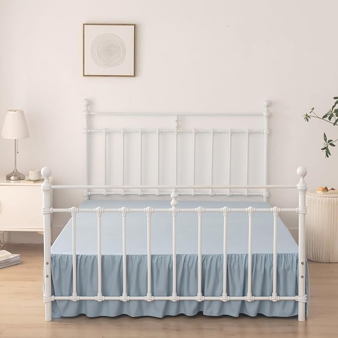 Bed Skirt King Size Ruffled Bed Skirt with Split Corners, 14 Inch Drop Dust Ruffle Bed Skirts with Platform, Gathered Style, 100% Microfiber, Grayish Blue
