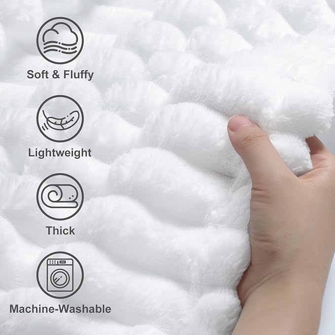 decorUhome Christmas Soft Fleece White Blanket King Size for Bed, Cozy Fluffy Plush Flannel Large Striped Throws for Couch Sofa, Lightweight Decorative Fuzzy Blanket for Woman, 108x90 Inches