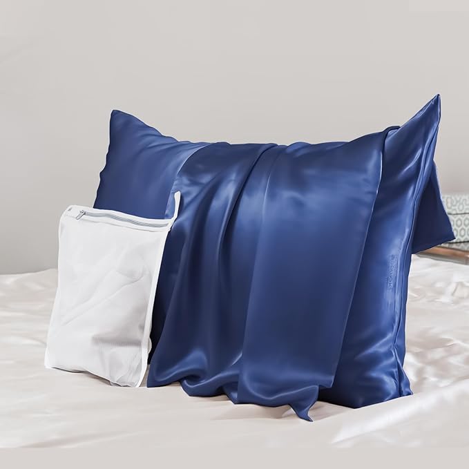 PROMEED Premium 6A+ Silk Pillowcase Toddler Size for Kids - 100% 23 Momme Mulberry Silk Travel Pillow Case Covers for Hair and Skin (Toddler/Travel 13"x18", Navy)