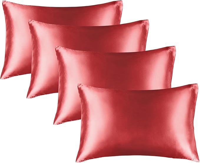 BEDELITE Satin Pillowcase for Hair and Skin, Super Soft Similar to Silk Pillow Cases 4 Pack with Envelope Closure, Cooling Pillowcases for Women Men (20"x36" King Size, Baked Apple)