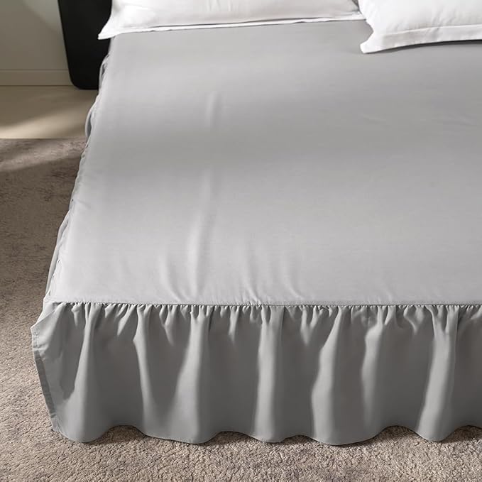 Bed Skirt Queen Size Ruffled Bed Skirt with Split Corners, Queen Bed Skirt 16 Inch Drop, TSUTOMI Queen Size Bed Skirt Light Grey for Ruffled Bed Skirt with Split Corners, Bed Skirt Queen Size
