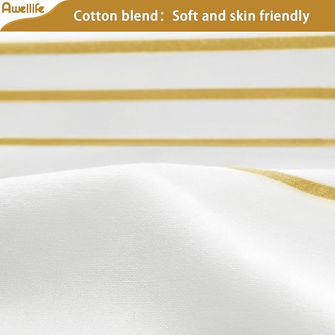Awellife Gold Boho Shower Curtain for Bathroom Farmhouse Cotton Stripe Tassel Shower Curtain Natural Texture 72 X 72