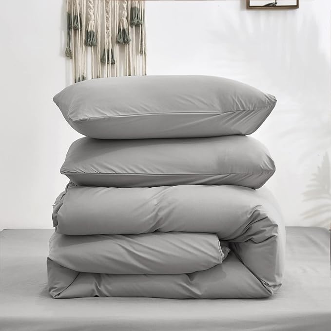 Cottonight Silver Grey Comforter Sets Full Light Gray Bedding Comforter Set Women Men Solid Pure Gray Blanket Quilts Fuzzy Breathable Light Grey Bedding Comforter Sets for Women Men