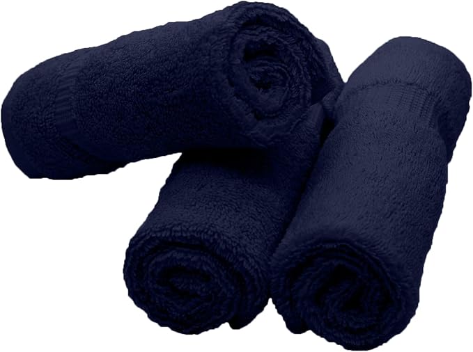 Luxury Hotel & Spa Towel Turkish Cotton Washcloths - Navy - Dobby Border - Set of 6
