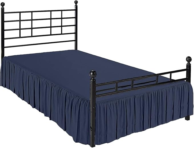 Ruffled Bed Skirt with Split Corners, Navy Blue, Full 16 Inch Drop Bedskirt, Hotel Quality Brushed Microfiber Wrinkle Free Dust Ruffle Bed Skirt Full Size