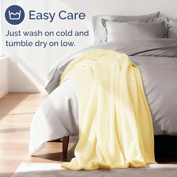 Ultra Soft Fleece Blanket Throw Size - Flannel Fleece Luxury Throw Blanket - Lightweight for Couch Bed Chair - Thick, Warm & Breathable - All Season Cozy Anti-Static Microplush Bedding, Yellow