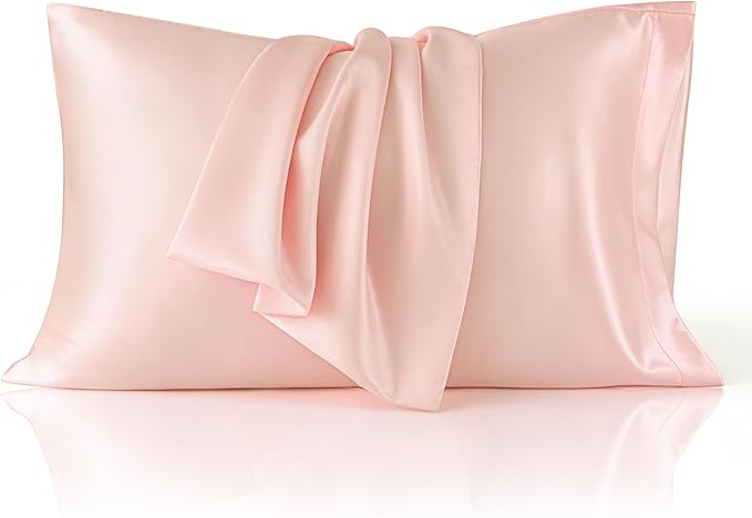 Bedsure King Size Satin Pillowcase Set of 2 - Peach Pink Silky Pillow Cases for Hair and Skin with Envelope Closure, Similar to Silk Pillow Cases, Gifts for Women Men, 20x36 Inches, 2pcs