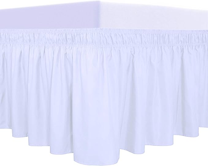 PureFit Wrap Around Ruffled Bed Skirt with Adjustable Elastic Belt - 18 Inch Drop Easy to Put On, Wrinkle Free Bedskirt Dust Ruffles, Bed Frame Cover for Twin,Twin XL and Full Size Beds, White