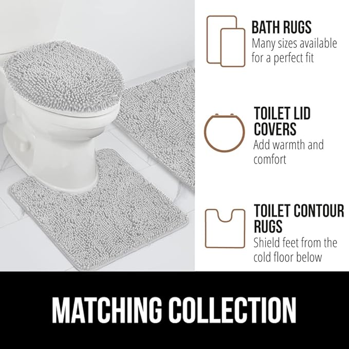 GORILLA GRIP Bath Rug Mat 44x26, Soft Absorbent Chenille, Quick Dry Microfiber Mats, Rubber Backing Washable Shower Floor Rugs, Bathmat Runner, US Designed Bathroom Home Decor Accessories Light Gray