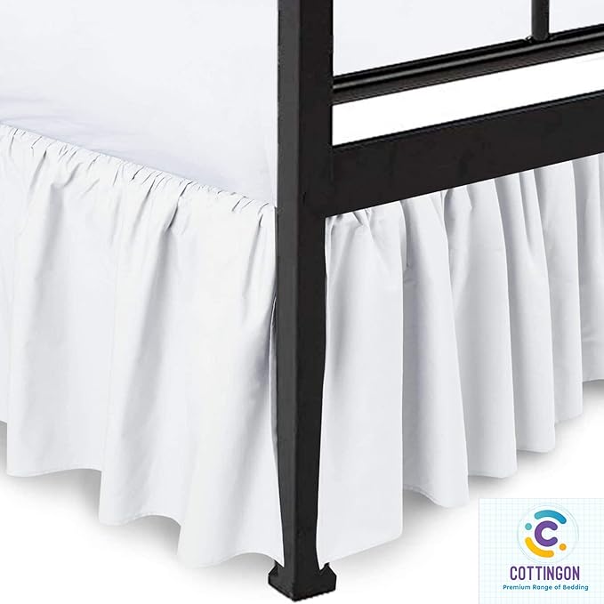 Ruffled Bed Skirt with Split Corners-Dust Ruffle - 18" Drop 100% Microfiber Soft,Sheen & Luxurious Look - Bed Skirts (White -King)