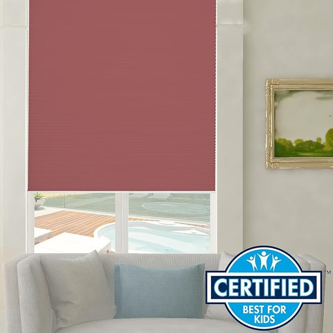 Persilux Custom Size Cordless Cellular Shades Light Filtering Roller Shades UV Protection Honeycomb Shades Pleated Window Shades for Home, Office and Doors Maroon