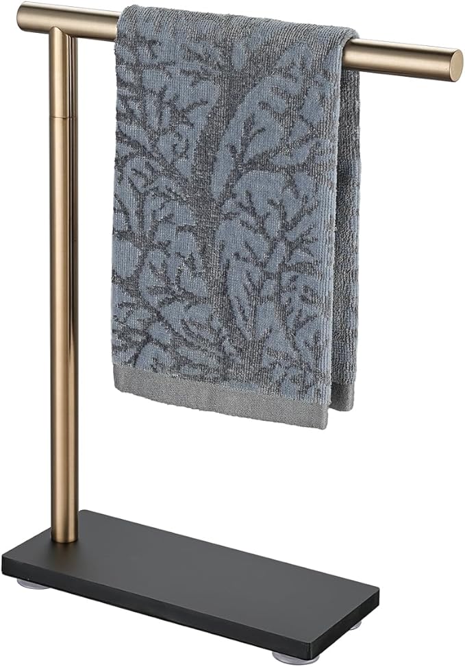 JQK Hand Towel Holder Stand Champagne Bronze, Modern Tree Rack Free Standing for Countertop with 12 Inch Bar, 304 Stainless Steel Thicken 0.8mm, HTT170-CB