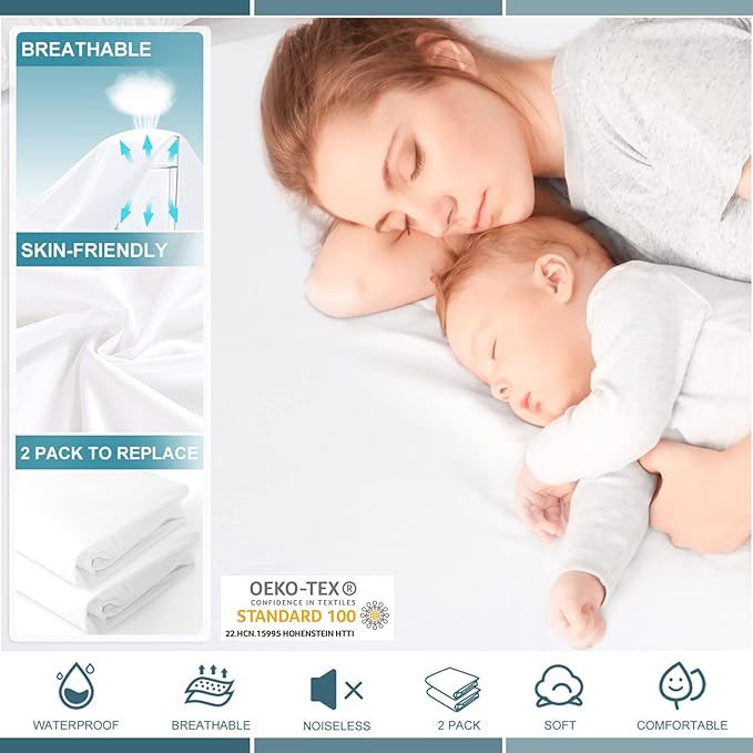 2 Pack Cal King Waterproof Mattress Protector Deep Pocket Mattress Cover, Soft Breathable Mattress Pad, Fitted Noiseless Waterproof Bed Cover Stretch to 25"