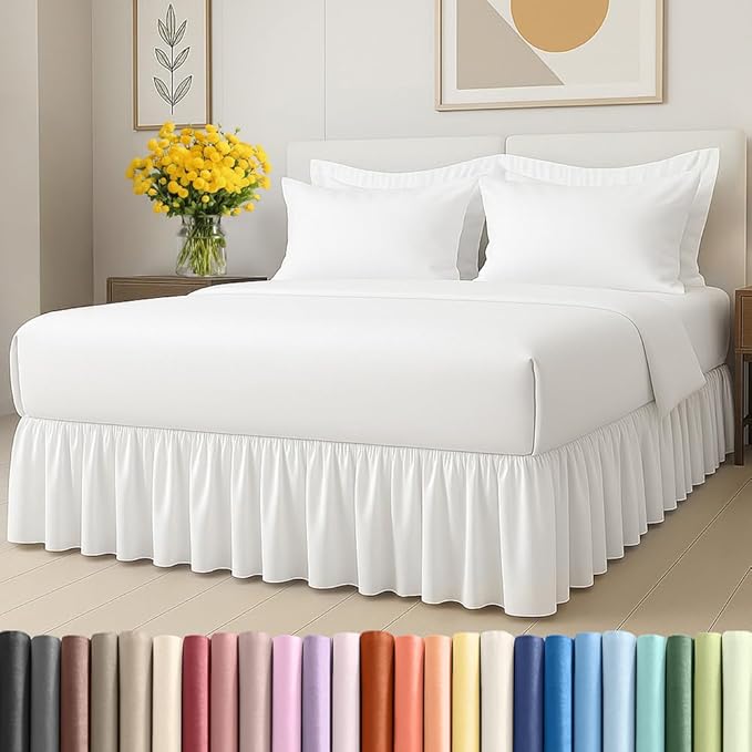 Bedskirt Twin Size Ruffle - 15 inch Drop Dust Ruffle Bed Skirt with Platform - Ultra-Soft, Easy Fit, Premium Hotel Quality - Wrinkle, Fade & Shrink Resistant - for Women, Men, Kids and Teens - White