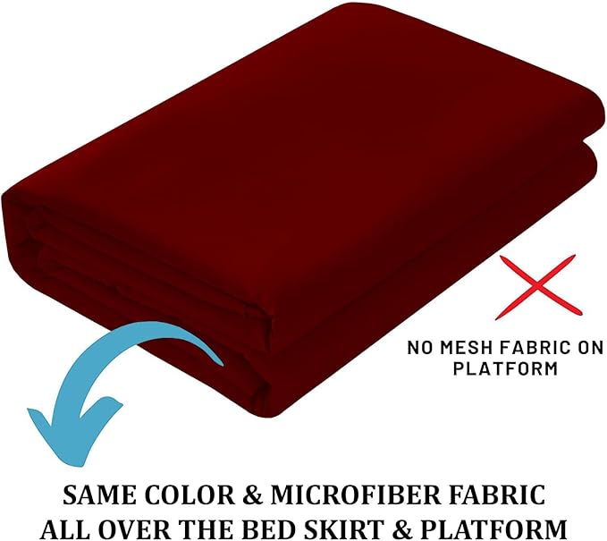 Ruffled Bed Skirt with Split Corners, Burgundy, Queen 16 Inch Drop Bedskirt, Hotel Quality Brushed Microfiber Wrinkle Free Dust Ruffle Bed Skirt Queen Size