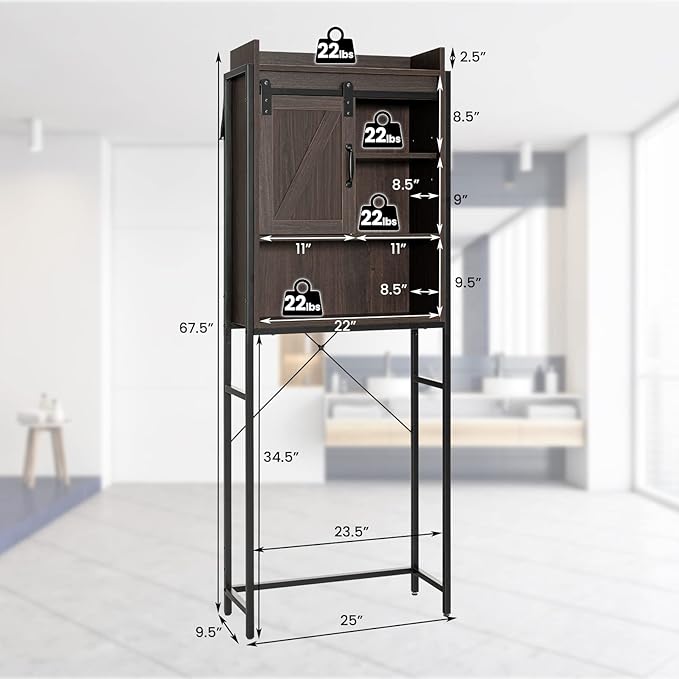 Giantex Over The Toilet Storage Cabinet - Freestanding Bathroom Organizer Rack with Adjustable Shelf, Sliding Barn Door, Paper Holder, Bathroom Space Saver, Above Toilet Storage Cabinet (Espresso)