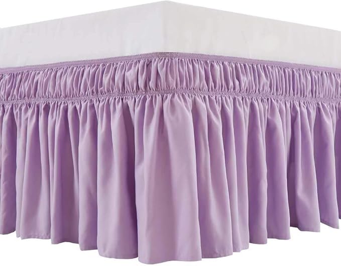 MEILA Wrap Around Bed Skirt Three Fabric Sides Elastic Dust Ruffled 24 Inch Tailored Drop,Easy to Install Fade Resistant-Light Purple, Queen/King