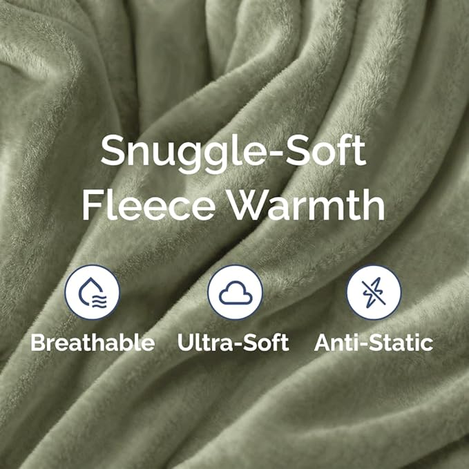 Ultra Soft Fleece Blanket Throw Size - Flannel Fleece Luxury Throw Blanket - Lightweight for Couch Bed Chair - Thick, Warm & Breathable - All Season Cozy Fuzzy, Anti-Static Microplush Bedding, Olive