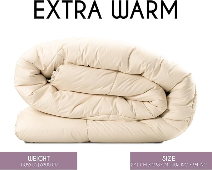 King Extra Warm 100% Fine Alpaca Duvet - Premium Cotton Cover, 6,66 lb Filling, Ideal for Winter, Breathable & Temperature-Regulating, 107 x 94 inches