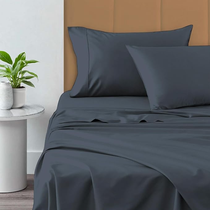 Pizuna Pure 100% Cotton Crisp Sateen Sheets Queen Size - 800 Thread Count - Long Staple Cotton - 15in Deep Pocket - Combed Dark Blue